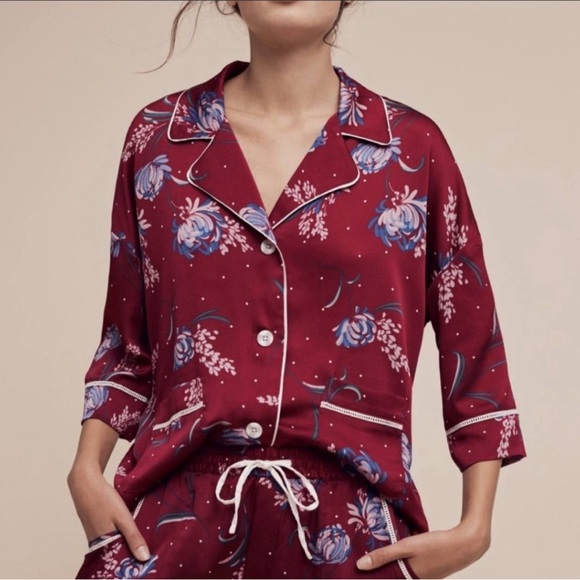 Anthropologie Red and Blue Floral Pajama Set - Picture 4 of 6